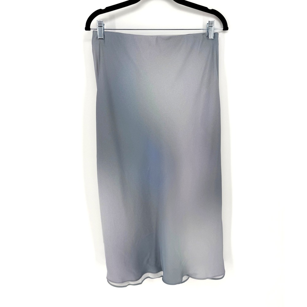 Aritzia Babaton Midi Slip Skirt Ombre Gradient 10 Grey Blue Satin Edge Minimal